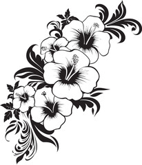 Opulent Orchids Chic Black Vector Emblem with Decorative Corners Whimsical Blooms Monochrome Floral Corner Logo in Black