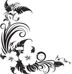 Botanic Bounty Sleek Black Icon with Decorative Corners Petals in Panache Chic Logo Design with Decorative Floral Corners