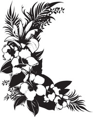 Floral Fantasy Elegant Black Emblem Featuring Decorative Corners Natures Embrace Monochrome Vector Logo with Decorative Floral Design