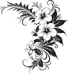Natures Embrace Monochrome Vector Logo with Decorative Floral Design Whimsical Whorls Sleek Icon Highlighting Decorative Corners in Black