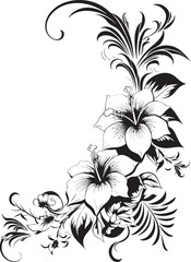 Botanic Borders Chic Black Vector Emblem with Decorative Corners Intricate Inlays Elegant Emblem Highlighting Decorative Floral Corners
