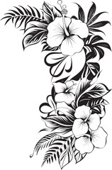 Petals of Panorama Monochrome Icon with Decorative Corners in Black Blossom Beauty Sleek Vector Emblem Featuring Decorative Floral Design