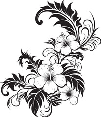 Floral Fantasy Monochrome Emblem Featuring Decorative Corners Chic Vines Sleek Black Vector Logo Design with Decorative Corners