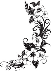 Botanic Bliss Monochrome Icon Featuring Decorative Corners Petals of Prestige Sleek Vector Logo Highlighting Decorative Corners