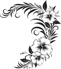 Petals in Panache Monochrome Emblem with Decorative Corners in Black Blossom Beauty Chic Vector Logo Featuring Decorative Floral Design