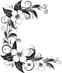 Chic Vines Monochrome Emblem Highlighting Decorative Corners Botanic Bounty Sleek Icon with Decorative Corners in Black