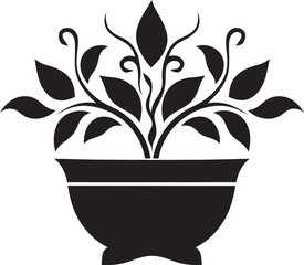 Floral Finesse Monochrome Vector Logo with Decorative Plant Pot Potted Prestige Chic Black Icon Highlighting Elegance of Plant Pot
