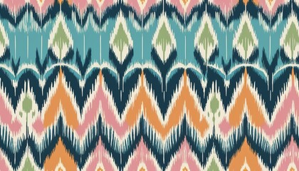 Ethnic Ikat Tropical Seamless Pattern in Pastel Tone