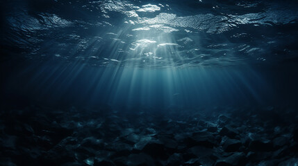 Fototapeta na wymiar dark blur ocean surface seen from underwater