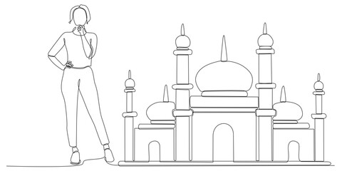continuous line of women thinking about wanting to build a mosque