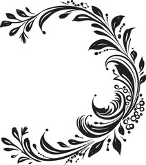 Fanciful Flourishes Black Logo with Decorative Doodle Elements Sophisticated Swirls Sleek Emblem Featuring Monochrome Decorative Element