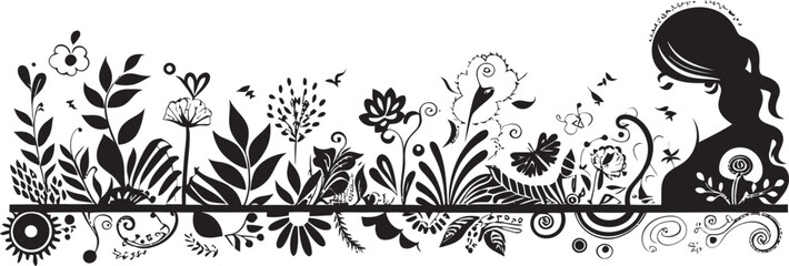 Whirlwind of Whimsy Elegant Decorative Element in Sleek Black Sculpted Spirals Monochrome Logo Featuring Doodle Decorations