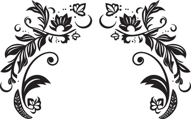 Fanciful Flourishes Black Logo with Decorative Doodle Elements Sophisticated Swirls Sleek Vector Emblem Featuring Decorative Doodles