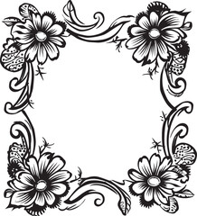 Stylish Scrolls Decorative Frame Logo in Vector Timeless Elegance Black Doodle Symbol in 90 Words
