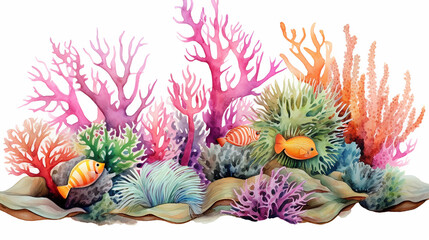 Fototapeta na wymiar reef with colorful corals fish sponge anemones starfish