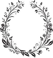 Symphonic Swirls 90 Words Doodle Frame Logo in Black Cosmic Curls Decorative Frame Icon with Doodle