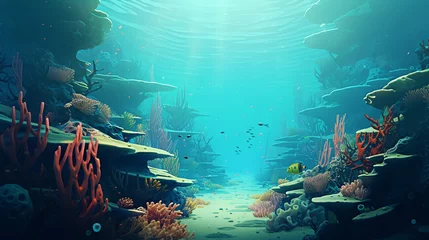 Poster retro style marine landscape with underwater view © Aura