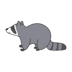 Cute raccoon cartoon vector illustration. Wild animal isolated on white background.