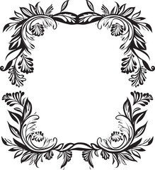 Artistic Adornments Sleek Black Logo Highlighting Decorative Frame Elements Sculpted Spirals Elegant Decorative Doodle Frame Icon in Monochrome