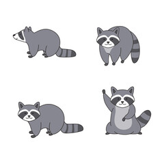 Raccoon icon set. Raccoon vector illustration set.