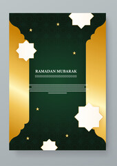 Gold white and green beautiful ramadan kareem greeting card. Vector illustrations for greeting card, invitation card, website banner, social media banner, marketing material.