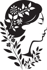 Radiant Rose A Vector Black Logo Showcasing Floral Woman Face Blossoming Grace Black Logo Design with a Feminine Floral Face Icon