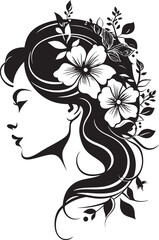 Floral Harmony A Black Logo Design Embracing Womans Face with Elegance Petals of Serenity Vector Symbol of a Womans Face in Black Logo