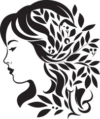 Ethereal Essence Vector Black Logo Capturing a Womans Face with Florals Blossom Elegance Black Logo Design Featuring a Floral Woman Face