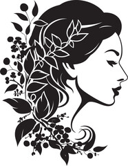 Petals of Poise Black Logo Design Featuring a Womans Face in Florals Blossoming Charm Vector Symbol of a Black Floral Woman Face