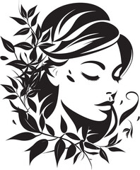 Graceful Blooms Feminine Flair in Black Floral Woman Face Icon Botanical Charm Vector Black Logo Symbolizing a Floral Woman Face