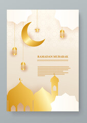 Beige white and gold vector islamic ramadan kareem celebration greeting cards. Vector illustrations for greeting card, invitation card, website banner, social media banner, marketing material.