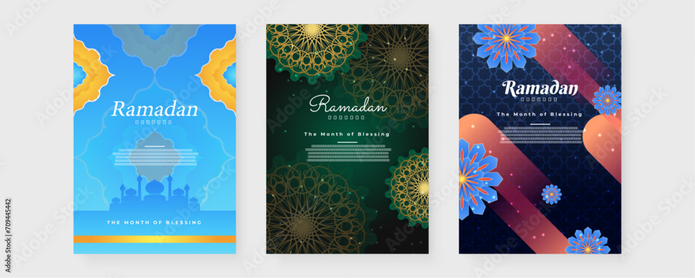 Wall mural Colorful colourful islamic ramadhan kareem greeting card template with ornament and asset. Ramadan background for banner, greeting card, poster, social media, flyer, card, cover, or brochure - Wall murals