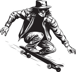 Skateboard Sensation Black Logo Design Evoking the Thrill of Riding Thrill Tyrant Iconic Vector Symbol of a Man on a Skateboard in Black