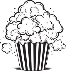 Gourmet Gratification Stylish Black Logo Design with Popcorn Icon Popped Perfection Vector Black Icon Celebrating the Art of Popcorn
