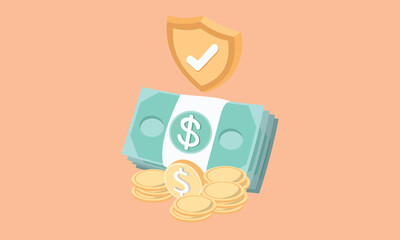 3D Money-saving concept. Coins stack and bundles of money.3d goal for business, bank, finance, investment, money illustrations.