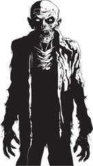 Creepy Corporeal Black Logo Design with an Iconic Old Zombie Ghastly Grandfather Vector Black Icon Signifying the Horror of a Scary Zombie