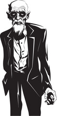 Corpse Cacophony Iconic Black Logo Design Capturing the Spooky Terror of an Old Zombie Undead Uproar Vector Black Icon Signifying the Horror of an Elderly Old Man