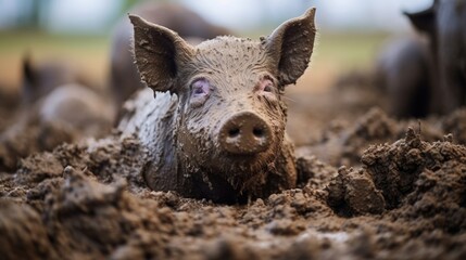 A closeup of a pigs snout covered in mud and sweat, a symbol of the additional stress and discomfort animals experience as a result of rising temperatures.