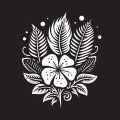 Paradise Petals Sleek Vector Icon of Tropical Plant Leaves and Flowers in Black 