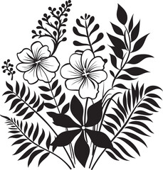 Fototapeta premium Island Bloom Sleek Vector Icon Symbolizing Tropical Plant Leaves and Flowers in Black 
