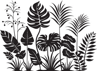 Island Bloom Sleek Vector Icon Symbolizing Tropical Plant Leaves and Flowers in Black 