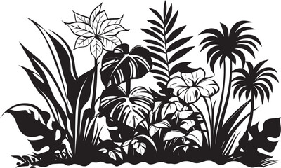 Island Bloom Sleek Vector Icon Symbolizing Tropical Plant Leaves and Flowers in Black 