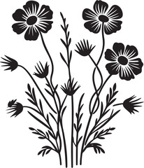 Flourishing Fields Iconic Black Symbol with Wildflower Vector 