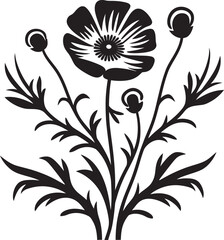 Botanical Serenity Iconic Black Symbol Featuring Wildflower Design 