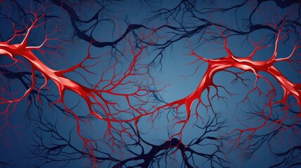 A unique and imaginative depiction of the vascular systems evolution, mirroring a beautiful network of interconnected rivers and streams. - obrazy, fototapety, plakaty