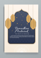 Ramadan card. Gold beige and blue vector ramadan kareem illustration greeting card