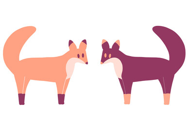 向き合ったキツネのカップル