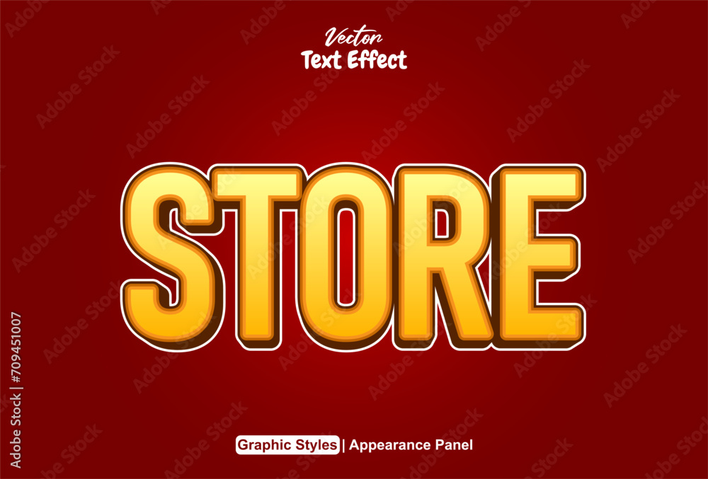 Poster store text effect with orange color graphic style and editable.