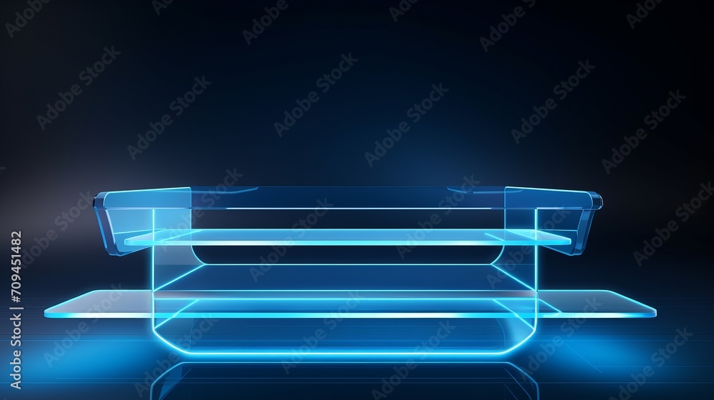 Poster futuristic etched circuit texture on abstract empty floating shelf - innovative design concept