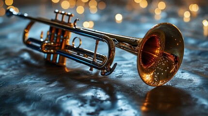 Elegance in Brass: Classic Trumpet with Bokeh Lights
 - obrazy, fototapety, plakaty